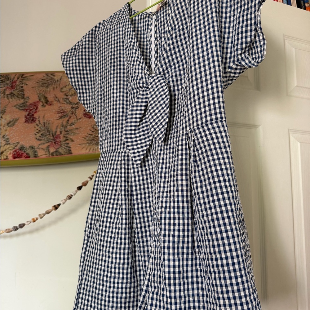 Anthropologie Hutch Navy Gingham Tie-Front romper